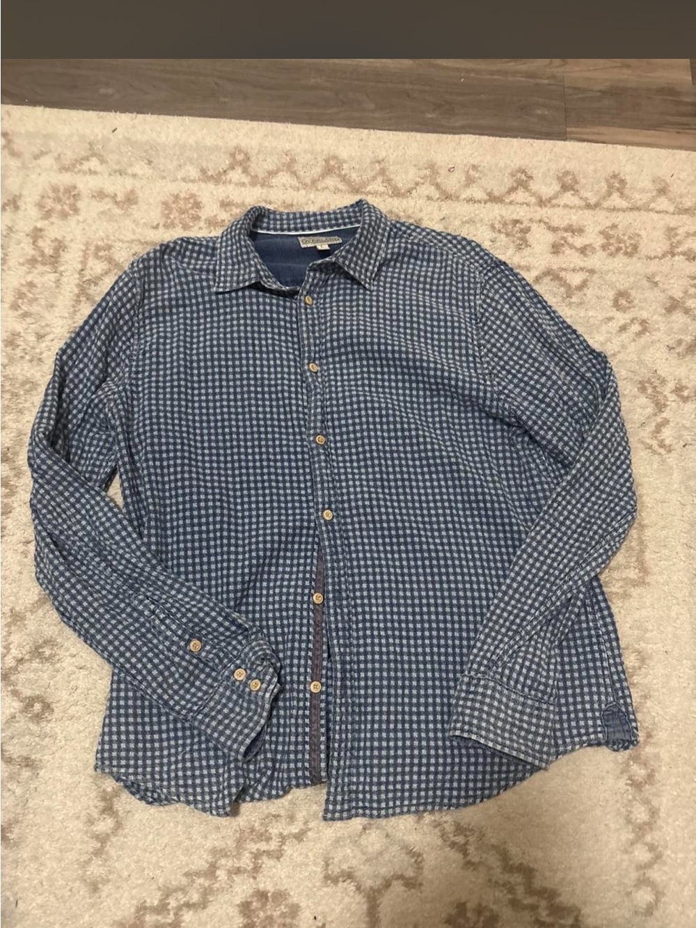 Casual Blue Gingham Long-Sleeve Dress Shirt